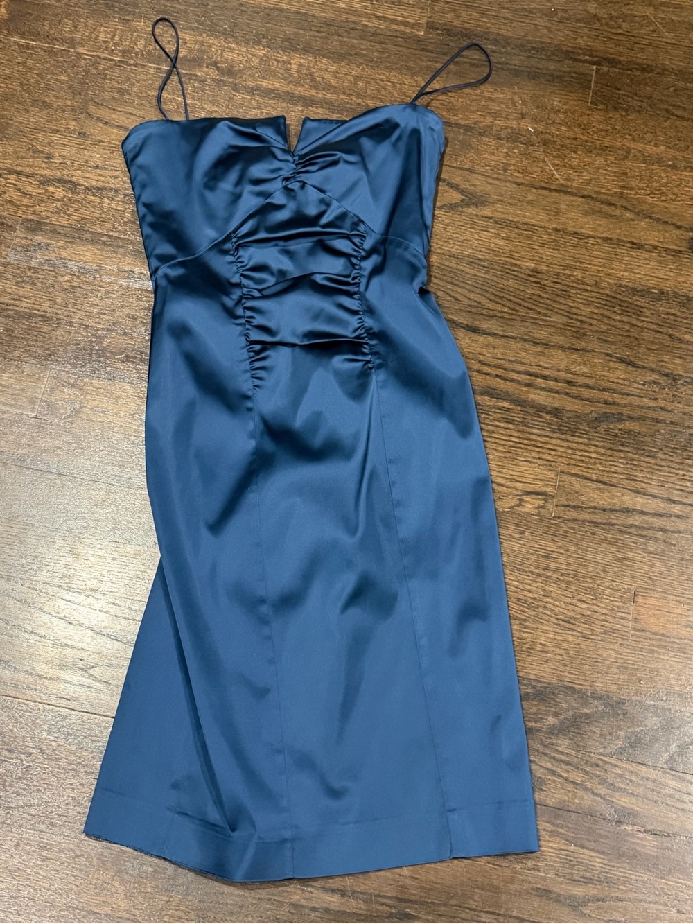 1990s Y2k Nicole Miller Navy Satin Ruched Midi Dress size 8/10 women’s
